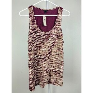 NWT Ann Taylor Womens Tiered Ruffle Tank Top Abstract Print Plum Small Office